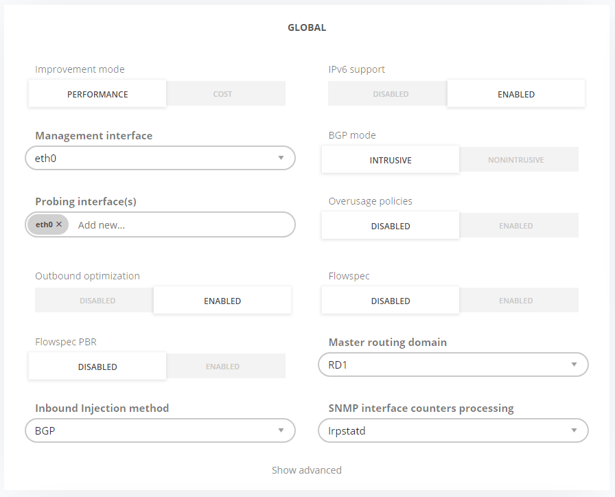 GMI Global Configuration Widget